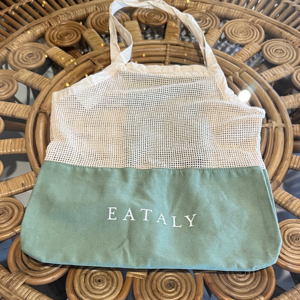 Eataly Green and Cream Mesh Tote Bag